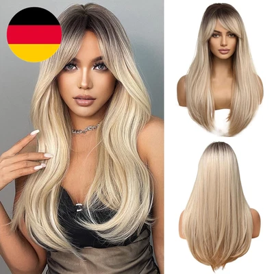 Esmee 24 Zoll Lange Gerade Blonde Perücke Mit Pony Seitenscheitel Natürliches Sy