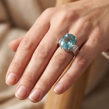 925 Sterling Silver Handmade Rings Alluring Arctic Blue Aquamarine Oval 9.60Ct