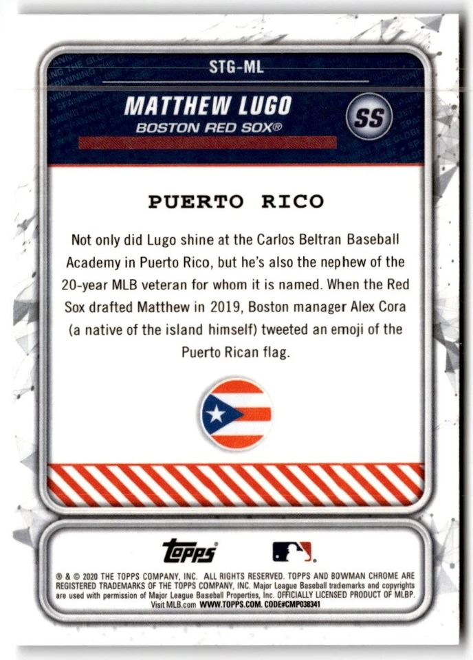 Matthew Lugo 2020 Bowman Spanning the Globe #STG-ML Boston Red Sox - Image 2 of 2