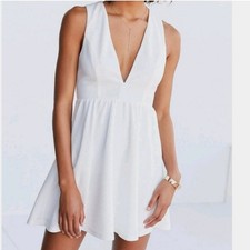 lucca urban outfitters white sleeveless plunging neckline mini dress women xs