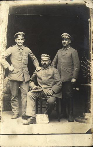 WWI German soldiers uniform ~ goatee handlebar mustache ~ RPPC real photo