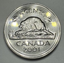 2001 Canadian Nickel 5cent Uncirculated Coin from Mint Set. Uncirculated BU