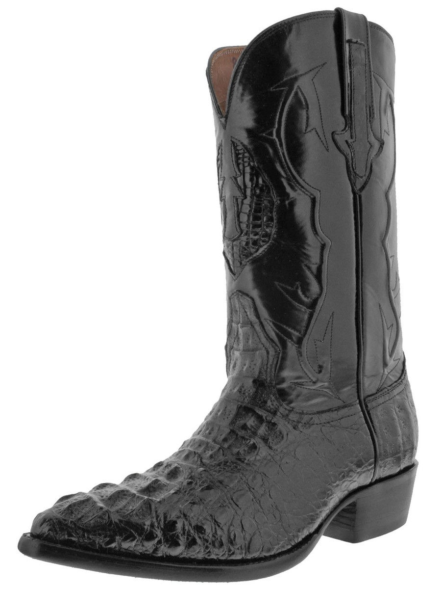 Mens Cowboy Wear Boots Black Real Crocodile Hornback Skin Leather