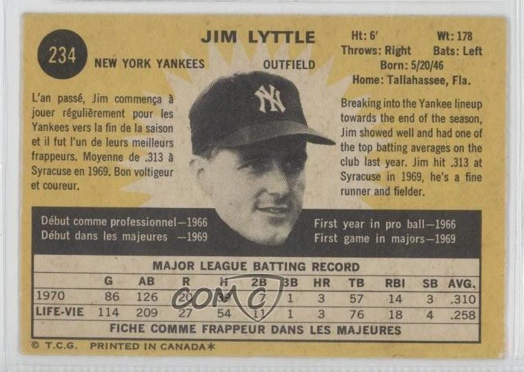 1971 O-Pee-Chee Jim Lyttle #234 - Image 2 of 2