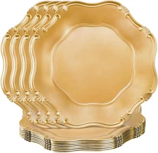Set of 12 Antique Gold Charger Plates, 13" round Embossed Chargers for Dinner Pl