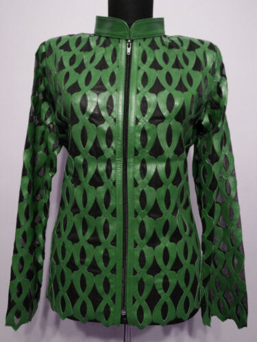 Grüne Lederjacke für Damen Mantel Damen Reißverschluss kurzer Kragen alle Größen Light D5 - Bild 1 von 50