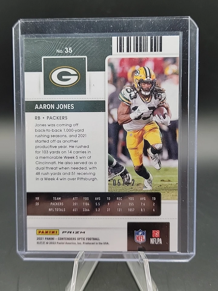 2021 Contenders Optic AARON JONES Prizm #/22 Season Ticket🔥Cracked ICE - Image 4 of 4