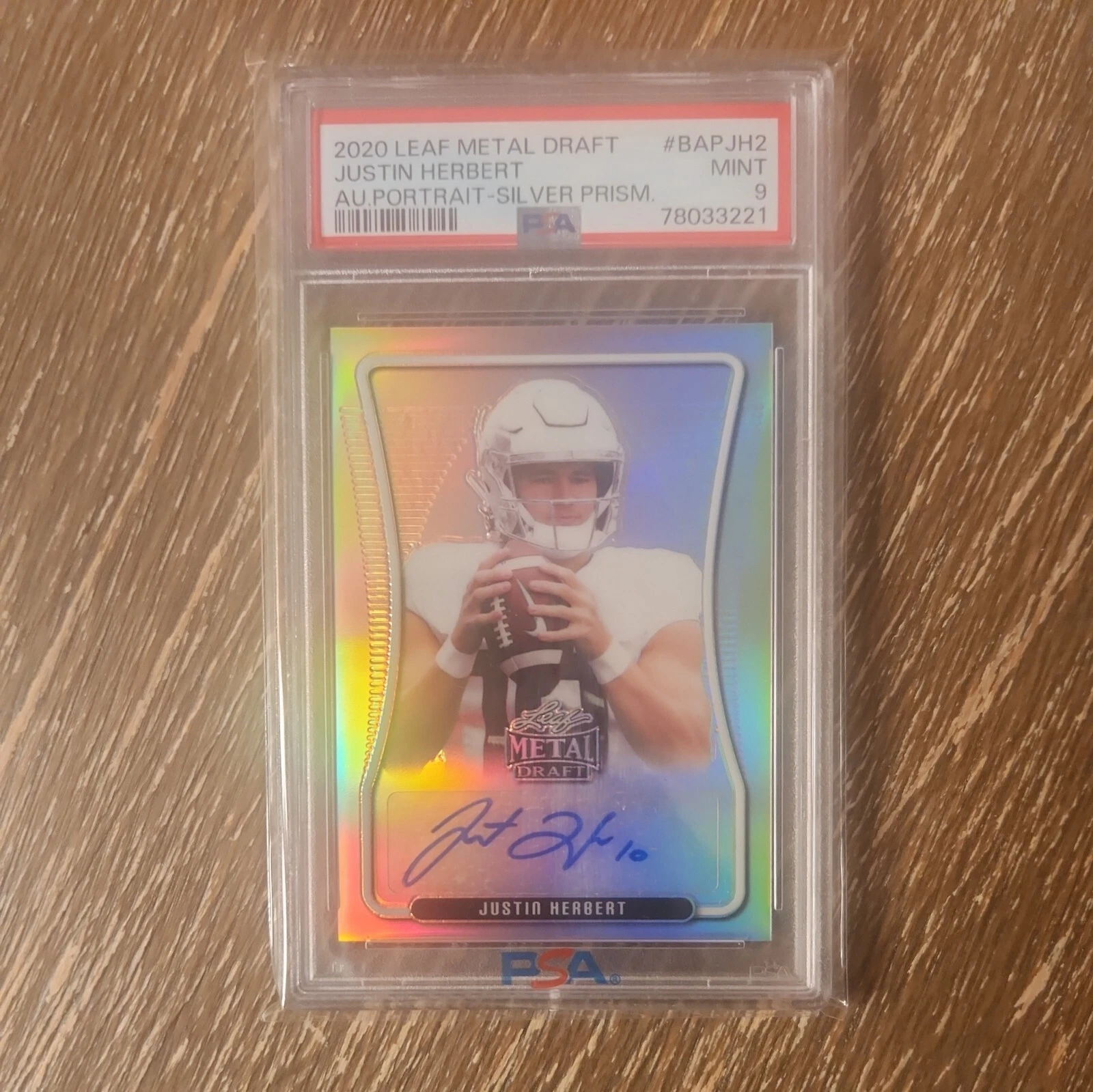 Justin Herbert Leaf Metal Draft Autograph Portrait #BAPJH2 Silver Prismatic