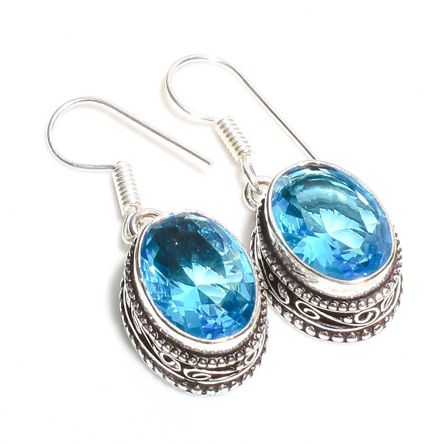 Swiss Blue Topaz Cushion Earrings in Sterling Silver (8mm