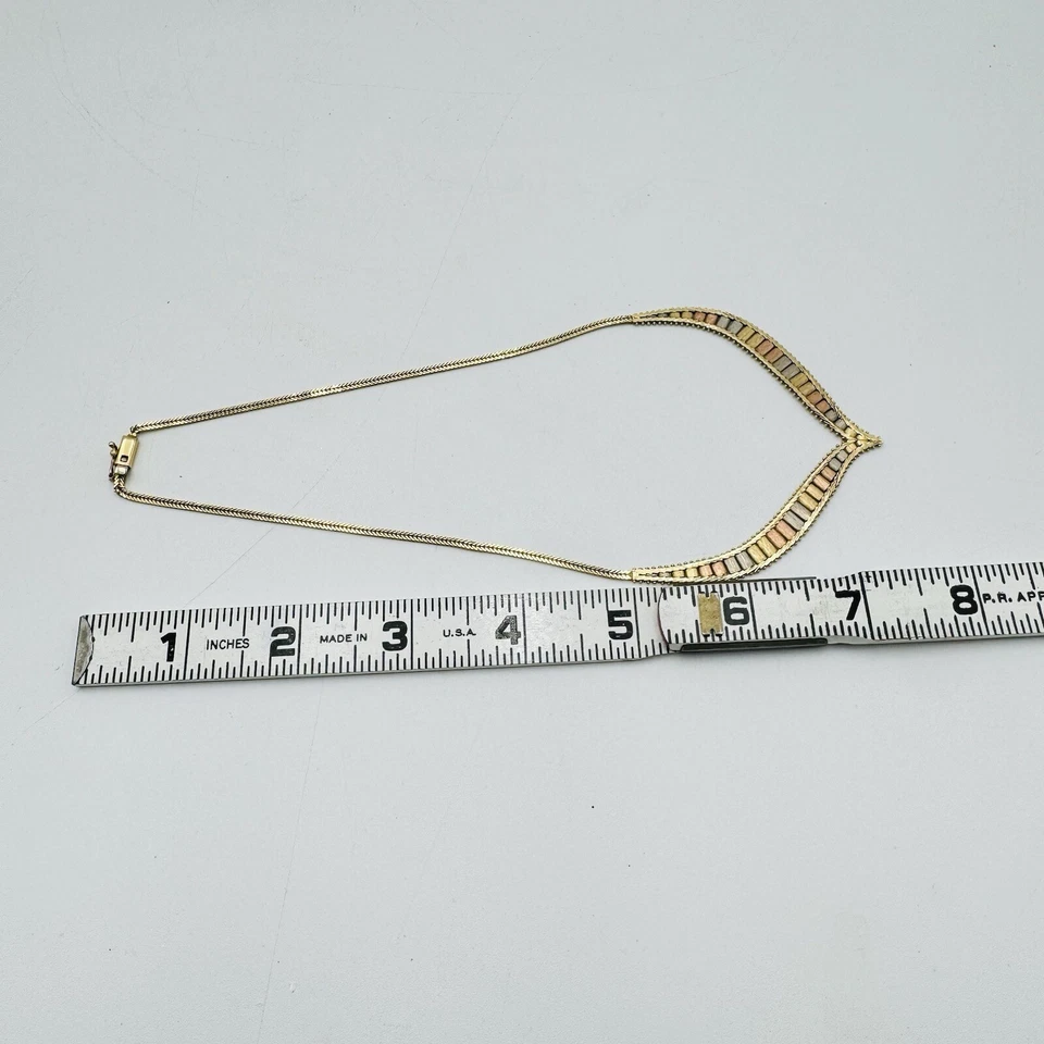 Collar Omega Vintage Oro Tricolor 14K Estilo Chevron Italiano Graduado V Foto 3 de 4