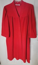 Vtg Vanity Fair Velour Robe Red House Coat Medium Snap Buttons Pockets 41"