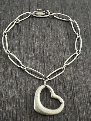 TIFFANY CO Sterling Elsa Peretti Open Heart Paper Clip Link Bracelet Size  8”