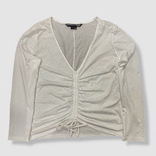 158 Veronica Beard Jeans Women's White Kerr Ruched Tee Top Size Small