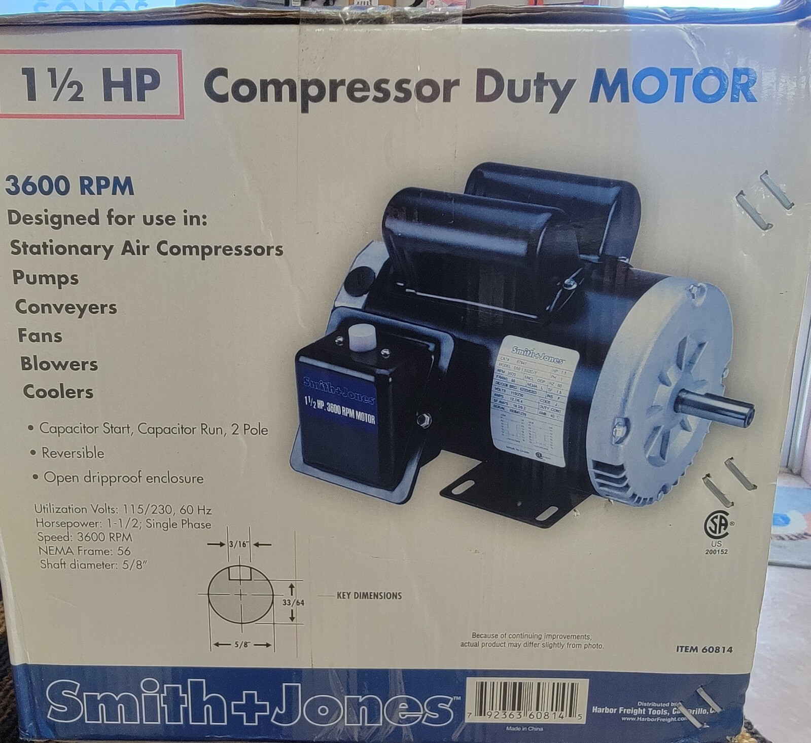 Smith +Jones 1.5hp Compressor Duty Motor. BRAND NEW eBay
