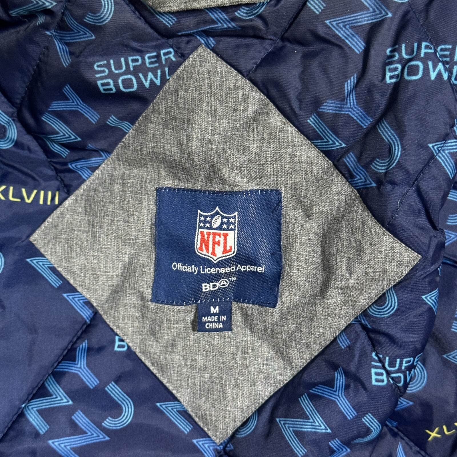 NFL Superbowl XLVIII Mens NJ/NY Jacket Coat Parka Seahawks vs Broncos Medium thumbnail 16