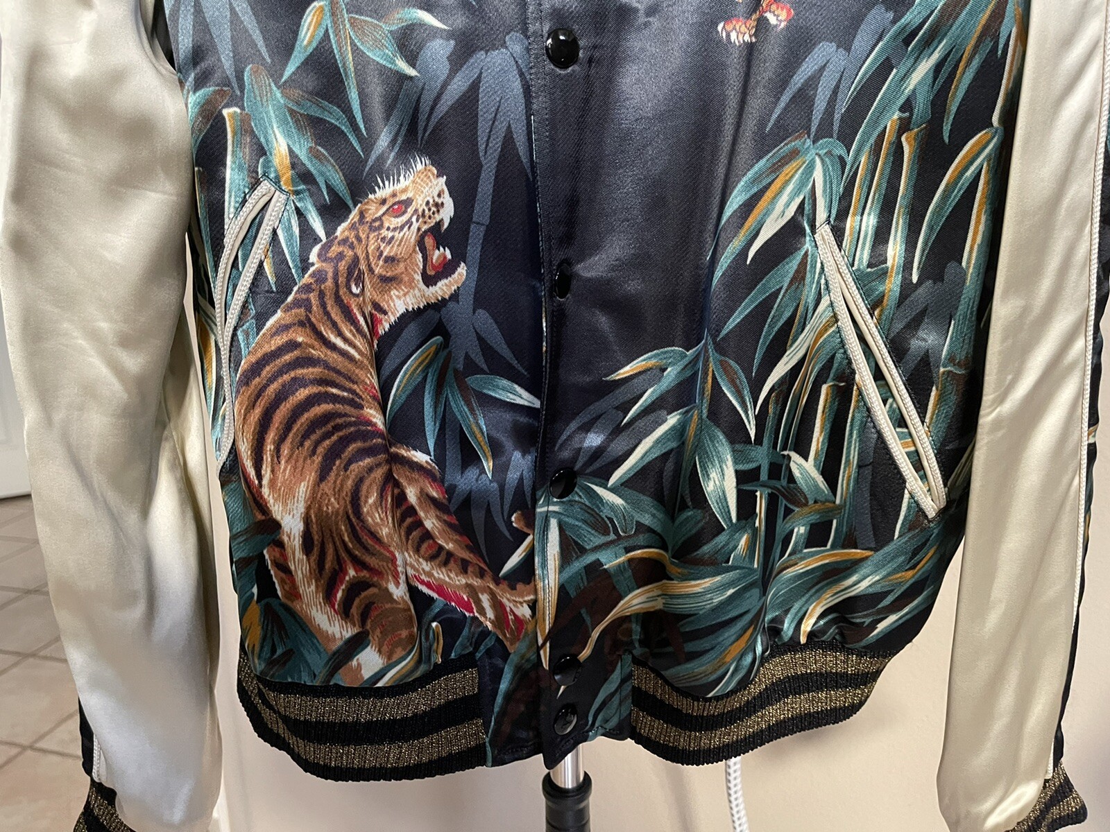 Giacca bomber Saint Laurent autentica zip taglia 46 stampa tigre e aquila usata