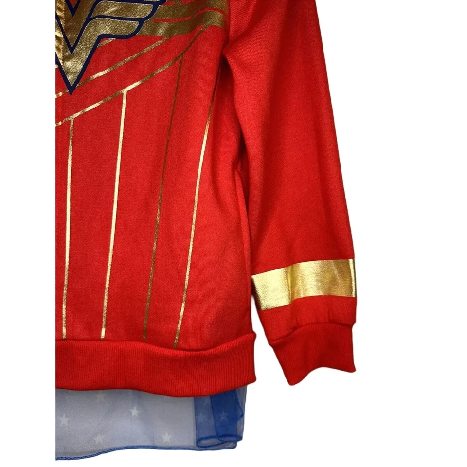 Sudadera con capucha roja con cremallera para niña grande Wonder Woman con capa desmontable - Nueva con etiquetas Foto 3 de 4
