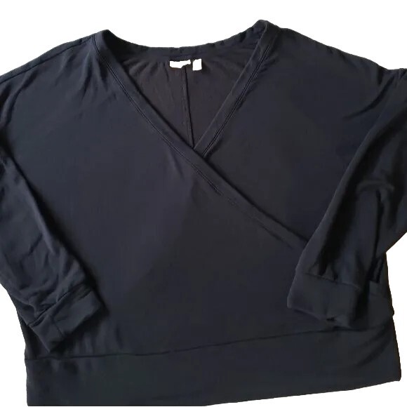 Zella Pullover Wrap Sweatshirt Deep V Size Large Black Cozy