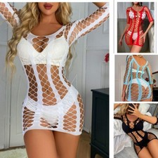 Body donna a rete scavato vestito trasparente mini abito pigiama bikini