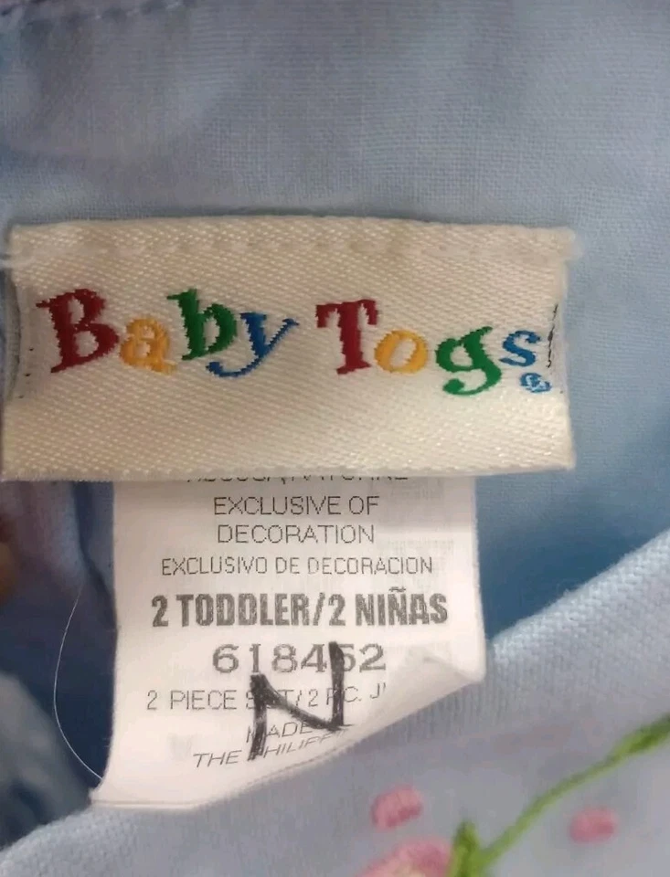 Vestido Vintage Baby Togs Azul Con Flores Rosa Lazo Sin Florers Niñas Talla 2T Foto 4 de 4