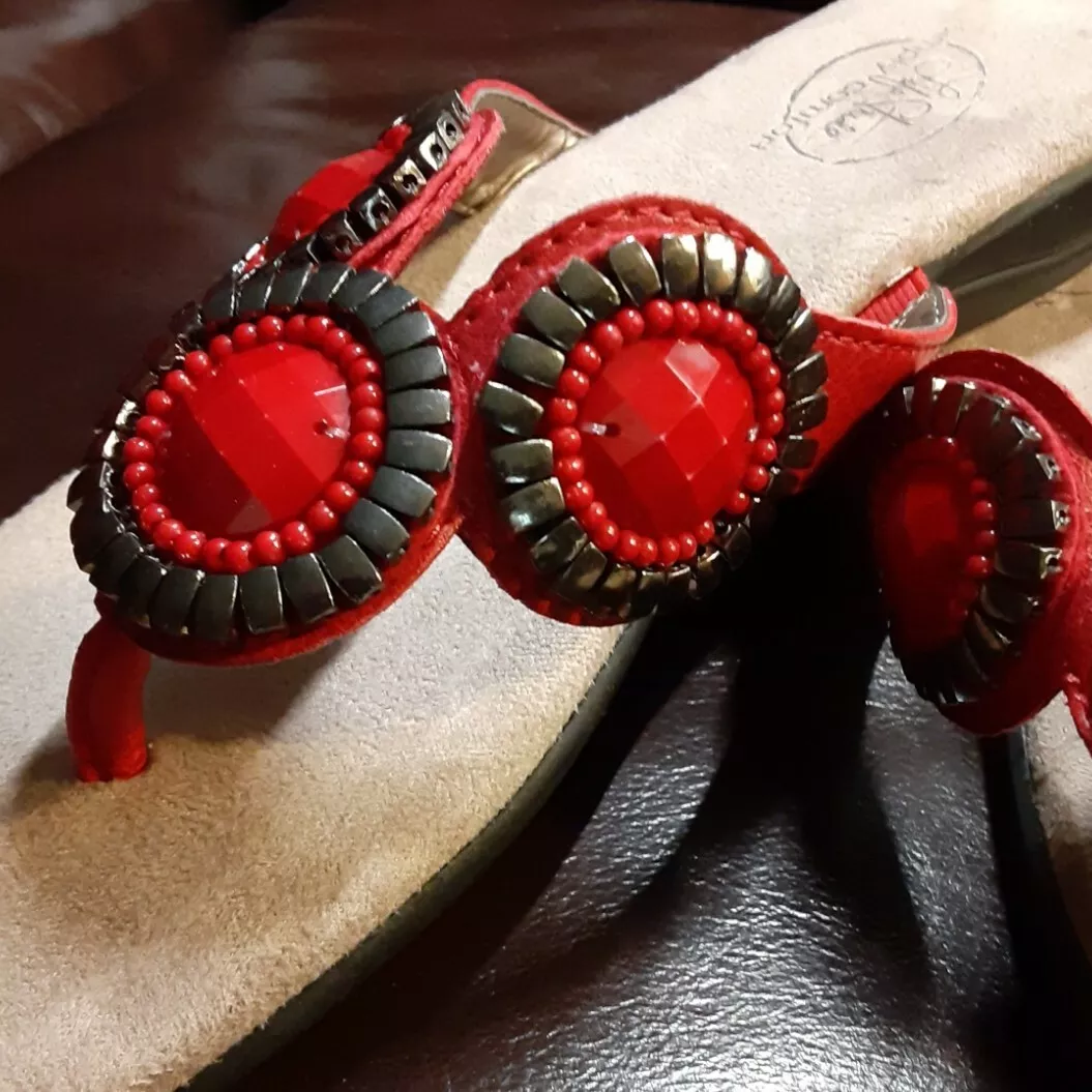Red Beaded 7M Womens Estella Open Toe Casual Slide Sandals NWOT