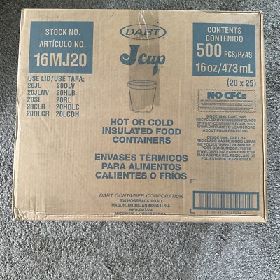 Dart Foam Cup 16 oz, 500 count   BRAND NEW SEALED ITEM!! 16MJ20
