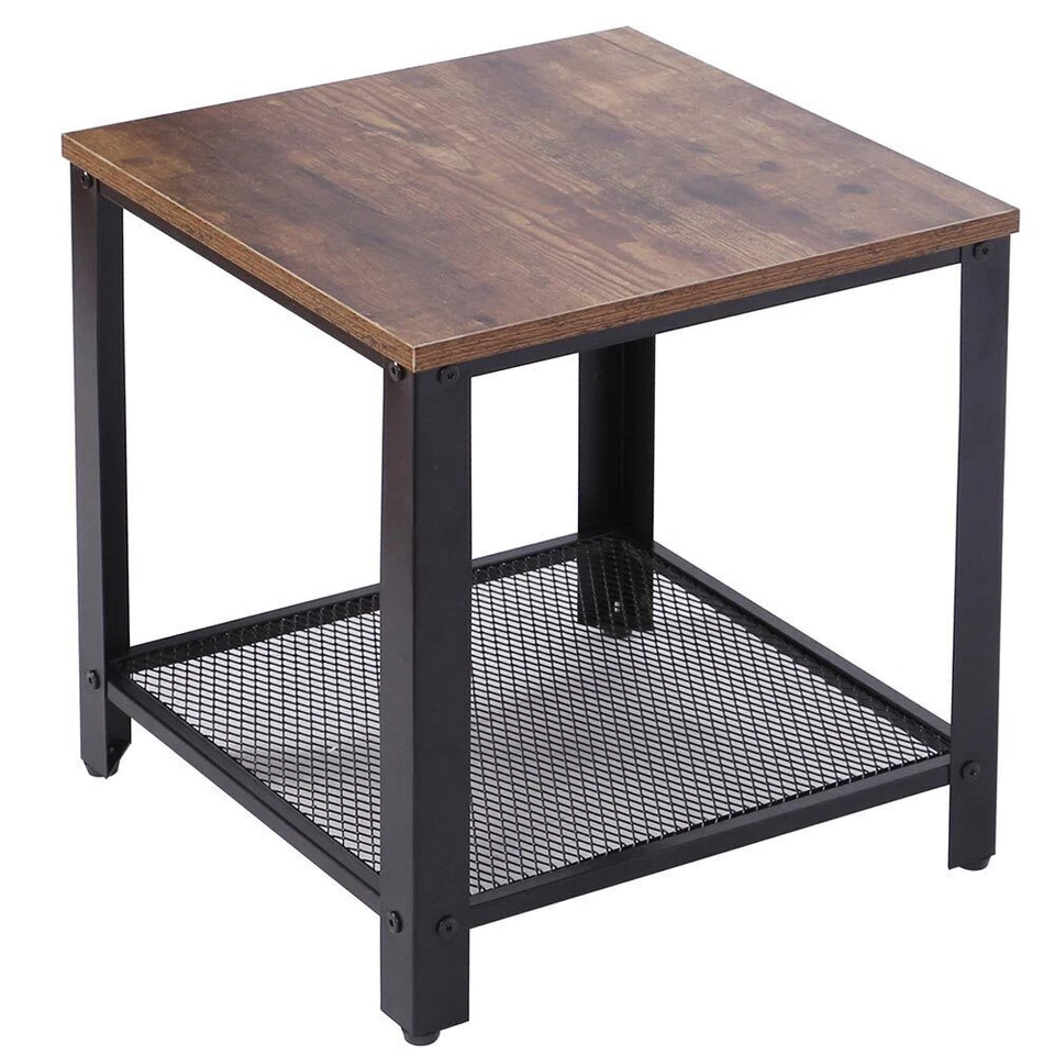 Tavolino Caffe Divano Salotto Quadrato Design Moderno Industriale Legno Metallo - Immagine 3 di 4