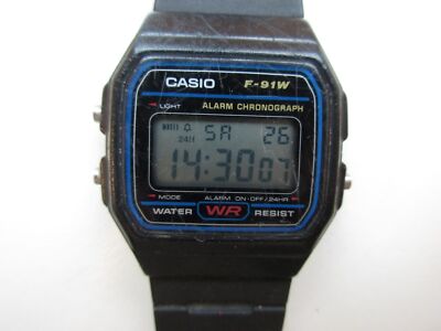 Casio F-91W Alarm Calculator 1980's watch 593 movement running
