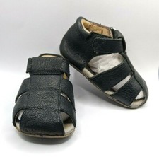 ROBEEZ 3-6 Months MATHEW Black Leather Sandals First Kicks Baby Shoes EUC W/ Box