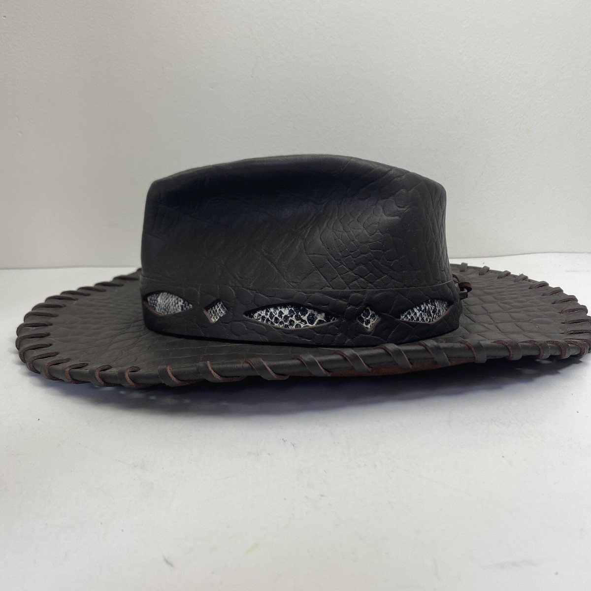HENSCHEL HAT COMPANY BROWN LEATHER CROCODILE ALLIGATOR MENS LARGE