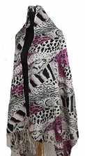 Stunning 2-Ply 100% Cashmere Pashmina ANIMAL PRINT Shawl Wrap, Pink/Gray/Black