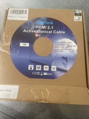 HGFlink 8K HDMI 2.1 Fiber Optic Cable 15meter Ultra HD Support NIB - Picture 3 of 5