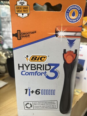 BIC Comfort 3 Hybrid Men's 3-Blade Disposable Razor, 1 Handle and 6 Cartridges,