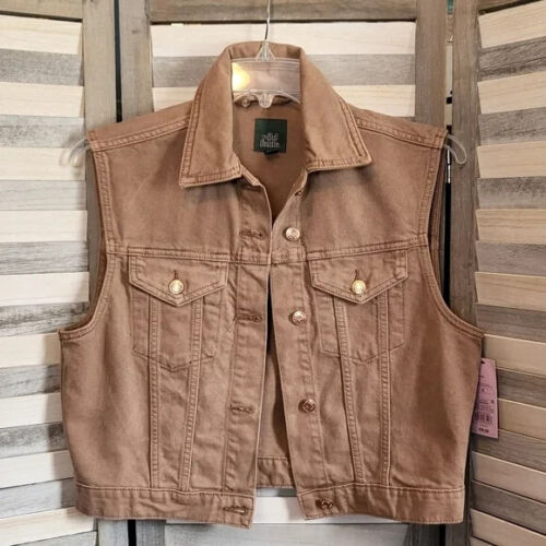 Wild Fable Women's Denim Mineral Dyed Trucker Vest Brown Size Large
