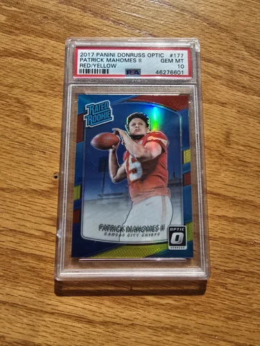 PATRICK MAHOMES II PSA 10 2017 PANINI DONRUSS OPTIC #177 RED YELLOW PRIZM ROOKIE