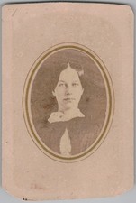 Antique CDV Victorian Young Lady Center Part Hair Dark Dress Oval Frame Portrait