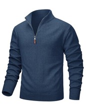 Men's Quarter Zip Pullover Lightweight Mock Neck Polo Sweater Long Sleeve War...