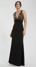 Mac Duggal 2278 Sz 12 Black Beaded Crepe Sleeveless Bow Long Gown