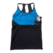 GK Elite All Star Cheer Top Foil Sparkles Black and Blue Adult Large NWT
