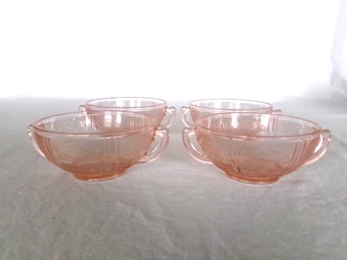 4 PINK AMERICAN SWEETHEART 2 HANDLE CREAM SOUP BOWLS