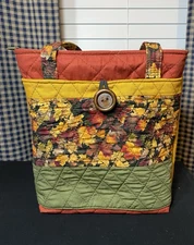 Homemade By Me Fall Themed Quilted Tote Bag Zip Closure, Outside/Inside Pocket