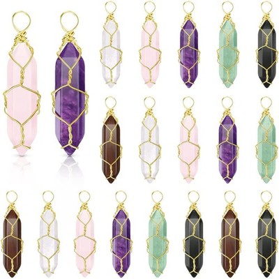 Sureio 18 Pieces Natural Healing Crystal Pendant Hexagonal Pointed Wire Wrapp...