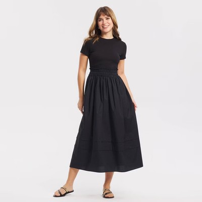 A New Day Women's Short Sleeve Smocked Waist Midi T-Shirt Dress - Black