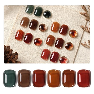 GAOY Jelly Dark Green Brown Gel Nail Polish Set, 6 Transparent Amber 