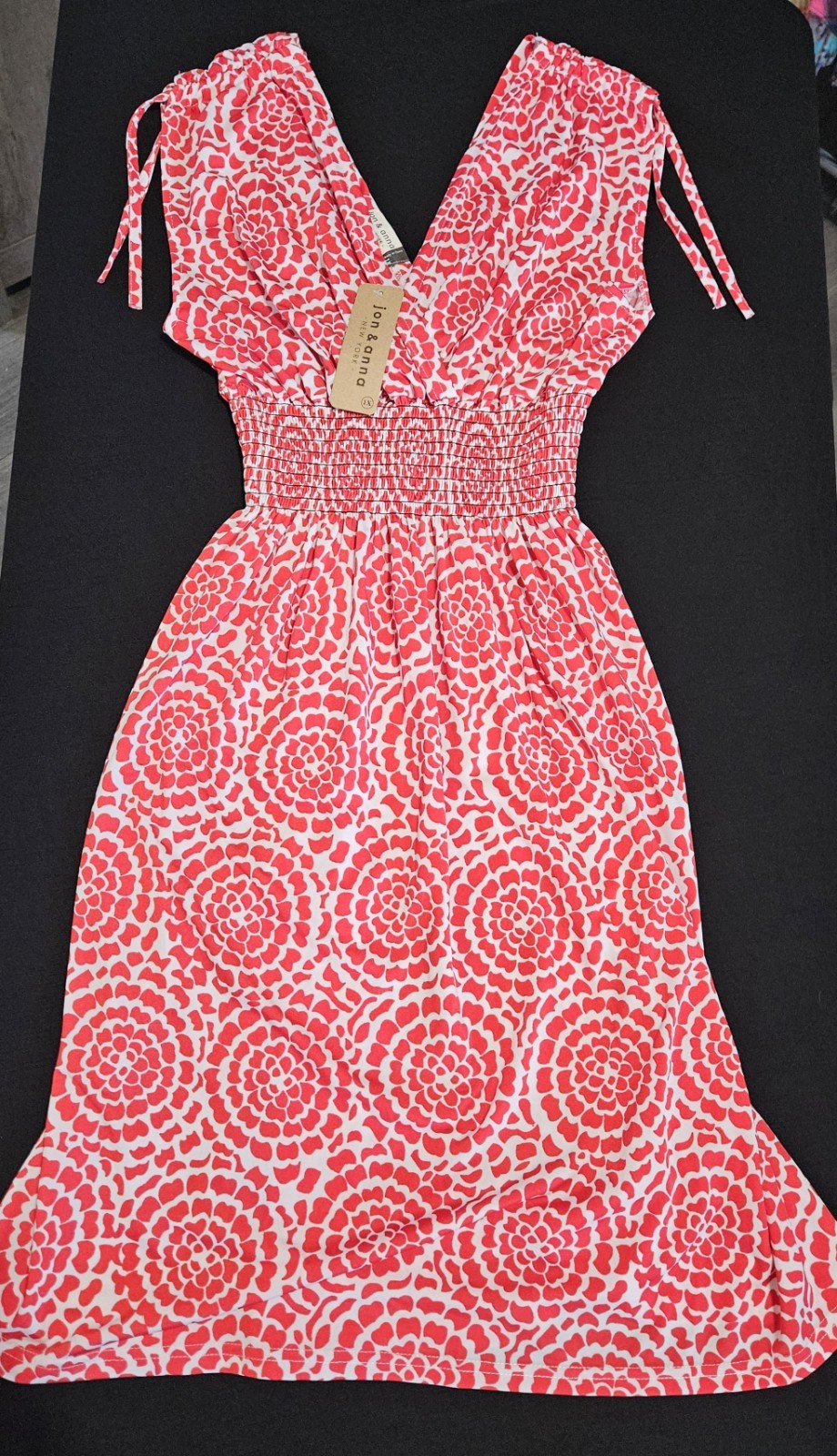 Jon & Anna Women's Red/White Floral V-Neck Smocked Dress 1X