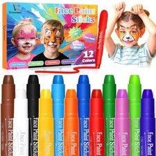 Drawdart Face Painting Kit for Kids, 12Pcs XL Face and Body Paint Crayons 12