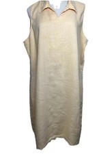 Vtg J. Jill Yellow Coastal Collared Sleeveless Raw Hem Dress Linen Lagenlook XL