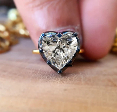 10mm Heart Cut D/VVS1 Moissanite Georgian Blackened 14K Multi Tone Gold Plated