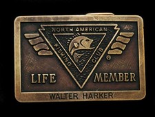 NB19111 VINTAGE 1980s  NORTH AMERICAN FISHING CLUB LIFE MEMBER  BELT BUCKLE