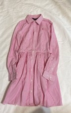 Polo Ralph Lauren Girls Shirt Dress Pink White Size 12 Long Sleeve Button Front